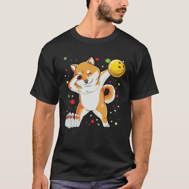 Dabbing Shiba Bowling   Bowling  Boy Girl T-Shirt (Vorderseite)