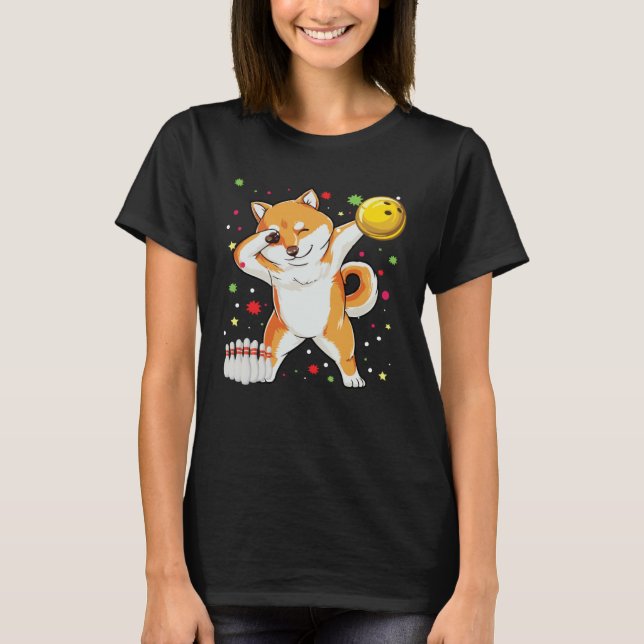 Dabbing Shiba Bowling   Bowling  Boy Girl T-Shirt (Vorderseite)