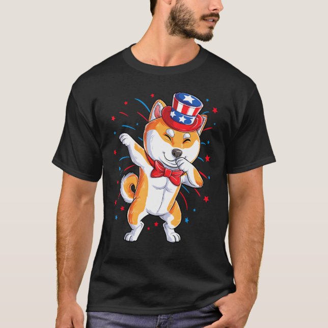 Dabbing Shiba in 4. Juli Männer Frauen US Amerikan T-Shirt (Vorderseite)