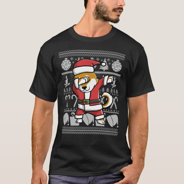 Dabbing Shiba Inu Ugly Christmas Sweater Graphic C T-Shirt (Vorderseite)