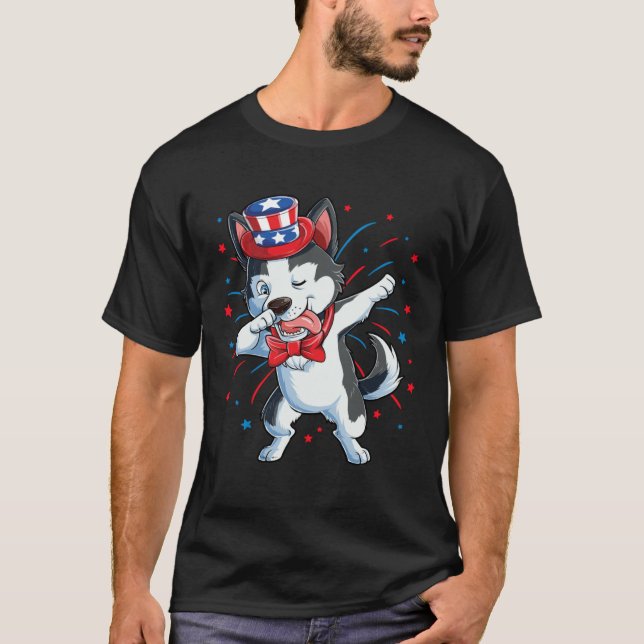 Dabbing Siberian Husky 4th of July Boys Kids Ameri T-Shirt (Vorderseite)