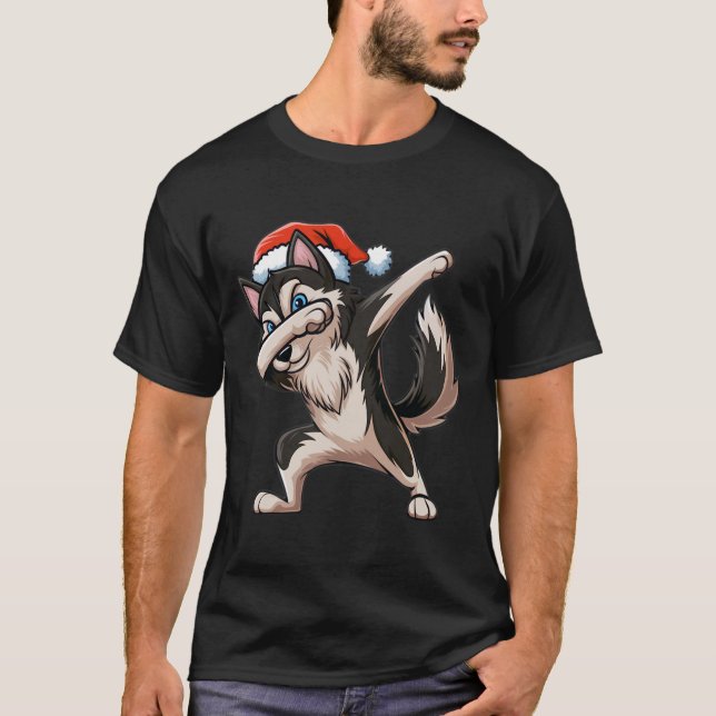 Dabbing Siberian Husky Weihnachtsmannmütze Christm T-Shirt (Vorderseite)