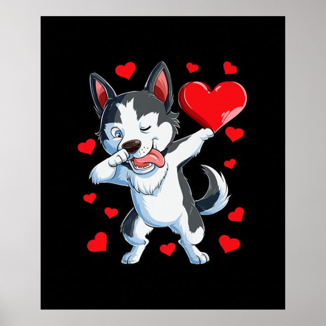 Dabbing Siberischer Husky Herz Valentinstag Gesche Poster (Vorne)
