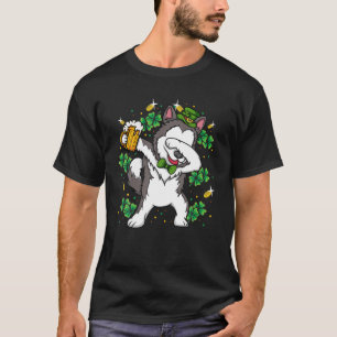 Dabbing Siberischer Husky Leprechaun Hund St Patri T-Shirt