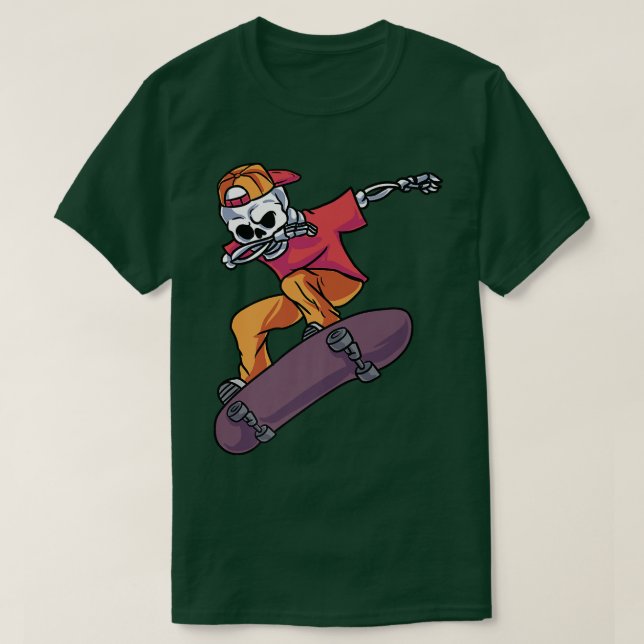 Dabbing Skater Skeleton Skateboard Longboard Halfp T-Shirt (Design vorne)