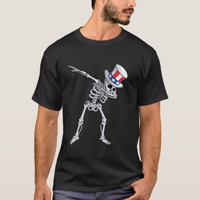 Dabbing Skeleton 4. Juli Onkel Sam Men Day of T-Shirt (Vorderseite)