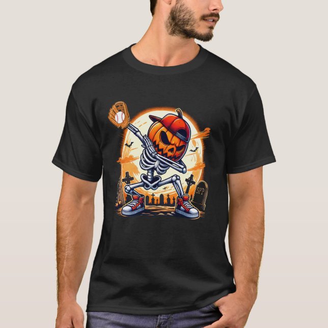 Dabbing Skeleton Baseball Halloween Kostüm Männer  T-Shirt (Vorderseite)