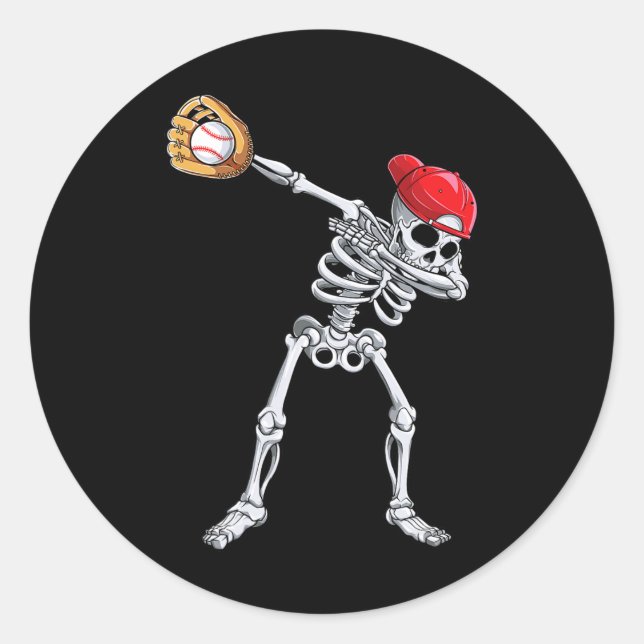 Dabbing Skeleton Baseball Halloween Spieler Catche Runder Aufkleber (Vorderseite)