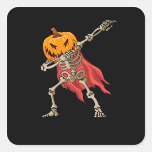 Dabbing Skeleton Beängstigend Pumpkin Dab Hallowee Quadratischer Aufkleber
