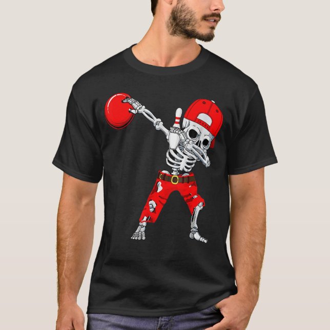 Dabbing Skeleton Bowling Ball Halloween Jungs Kind T-Shirt (Vorderseite)