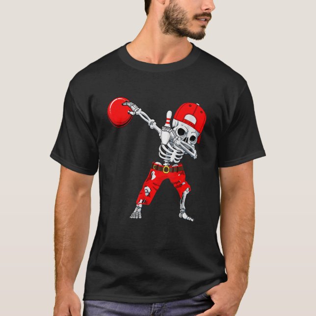 Dabbing Skeleton Bowling Skull Halloween Kostüm T-Shirt (Vorderseite)