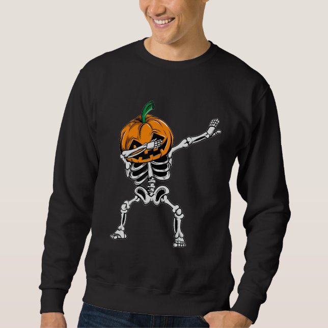 Dabbing Skeleton Halloween Ghost Party Costume Pum Sweatshirt (Vorderseite)