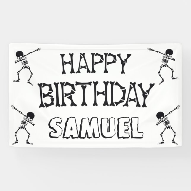Dabbing Skeleton Halloween Happy Birthday Party Banner (Horizontal)