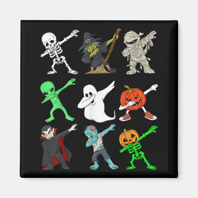 Dabbing Skeleton Hexe und Monster Halloween Magnet (Vorne)