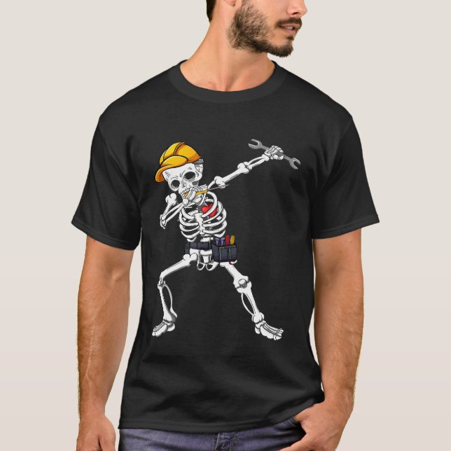 Dabbing Skeleton Mechanische Halloween Kostümmenen T-Shirt (Vorderseite)