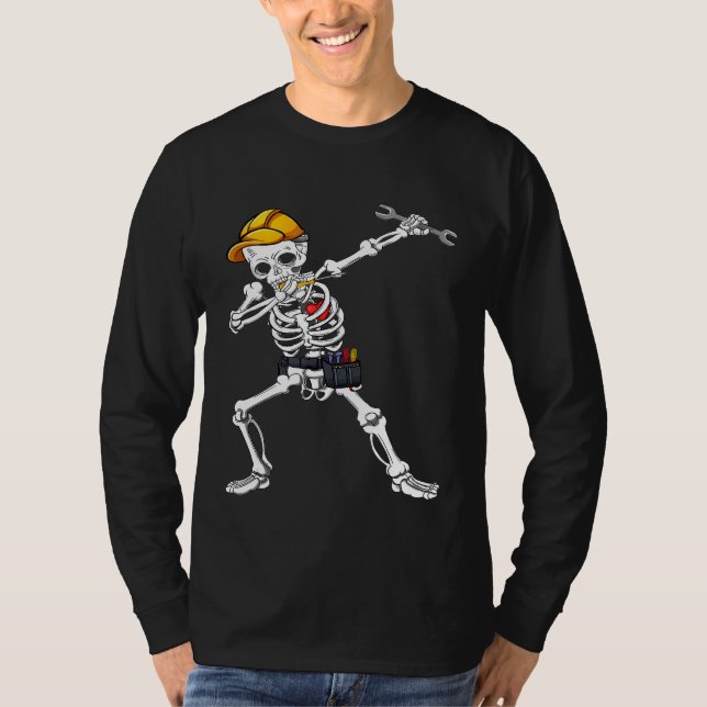 Dabbing Skeleton Mechanische Halloween Kostümmenen T-Shirt (Vorderseite)