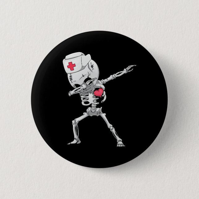 Dabbing Skeleton Nurse Röntgen Halloween T Shirt D Button (Vorderseite)