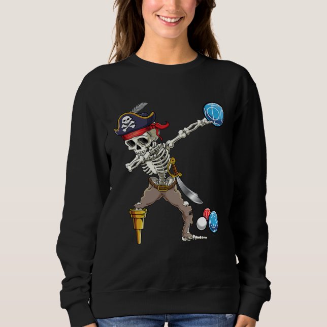 Dabbing Skeleton Pirate Bocce Ball Boccie Hallowee Sweatshirt (Vorderseite)