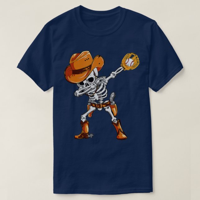 Dabbing Skeleton Pirate Halloween Baseball Player T-Shirt (Design vorne)