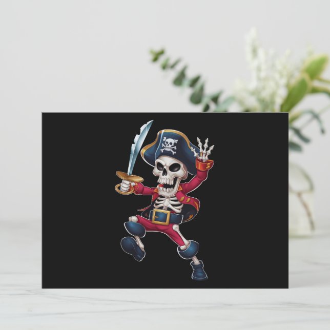 Dabbing Skeleton Pirate Halloween Kids Piratenflag Einladung (Stehend Vorderseite)