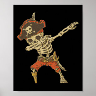 Dabbing Skeleton Pirate Halloween Kids Piratenflag Poster