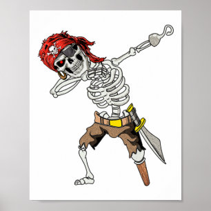 Dabbing Skeleton Pirate Halloween Kids Piratenflag Poster