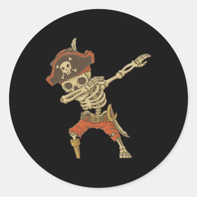 Dabbing Skeleton Pirate Halloween Kids Piratenflag Runder Aufkleber (Vorderseite)