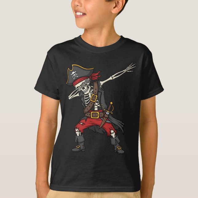 Dabbing Skeleton Pirate Halloween Kostüm T-Shirt (Vorderseite)