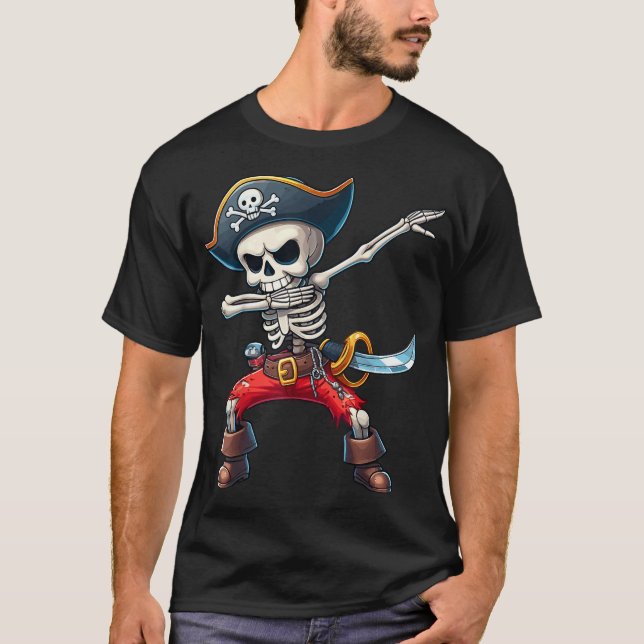 Dabbing Skeleton Pirate Kids Halloween Pirate T-Shirt (Vorderseite)