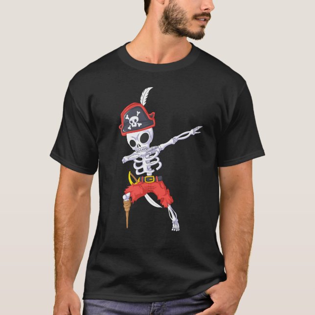 Dabbing Skeleton Pirate Piratenflagge T-Shirt (Vorderseite)