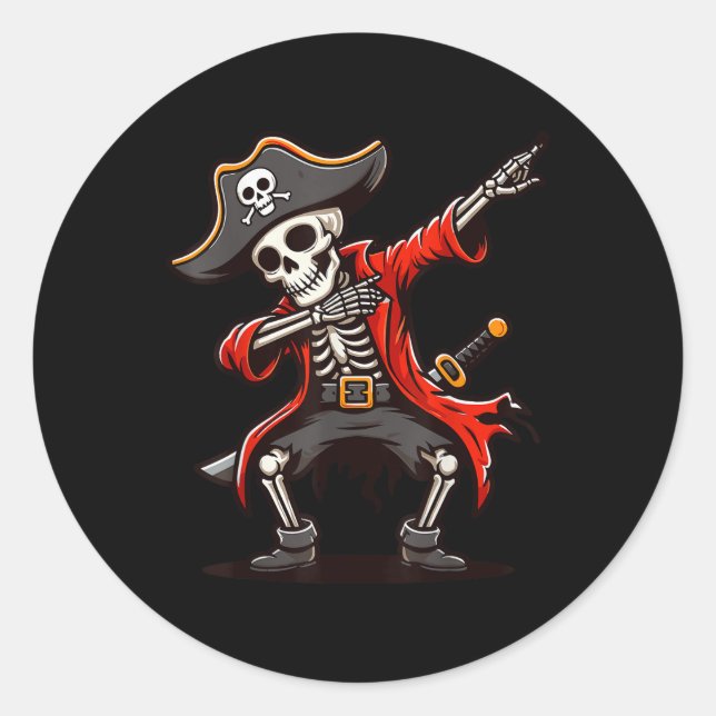 Dabbing Skeleton Pirate Runder Aufkleber (Vorderseite)