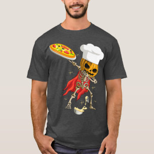 Dabbing Skeleton Pizza Koch Halloween Beängstigend T-Shirt