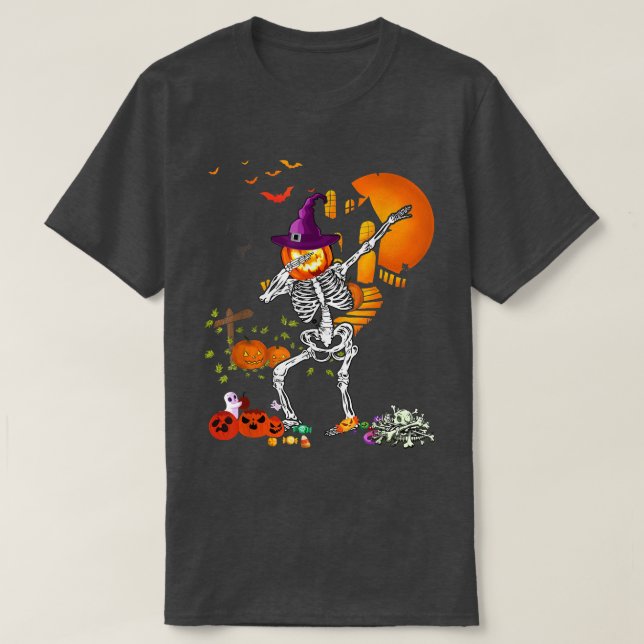 Dabbing Skeleton Pumpkin Dance Funny Halloween Tha T-Shirt (Design vorne)