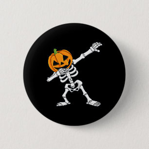 Dabbing Skeleton Pumpkin Head Fun Halloween Dab Button