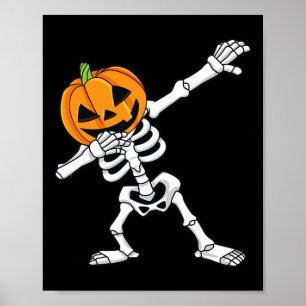 Dabbing Skeleton Pumpkin Head Fun Halloween Dab Poster