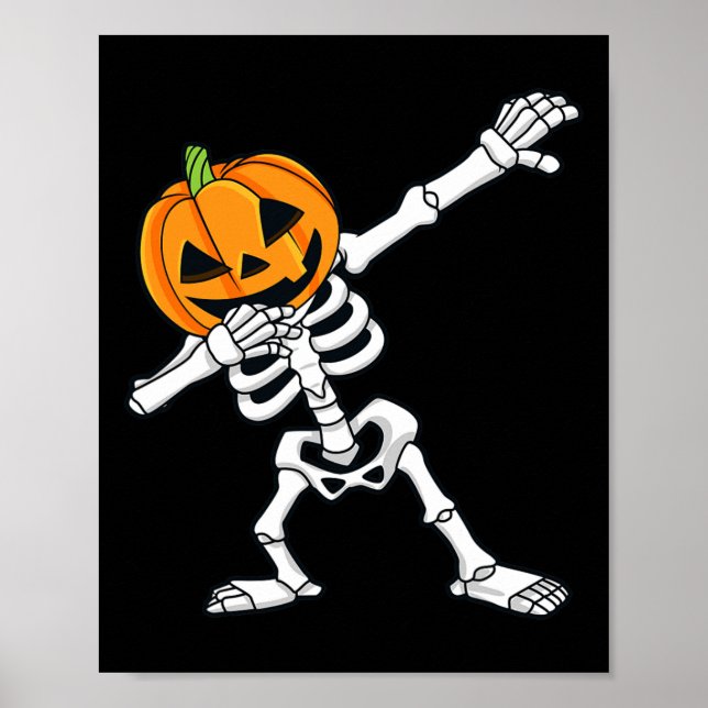 Dabbing Skeleton Pumpkin Head Fun Halloween Dab Poster (Vorne)