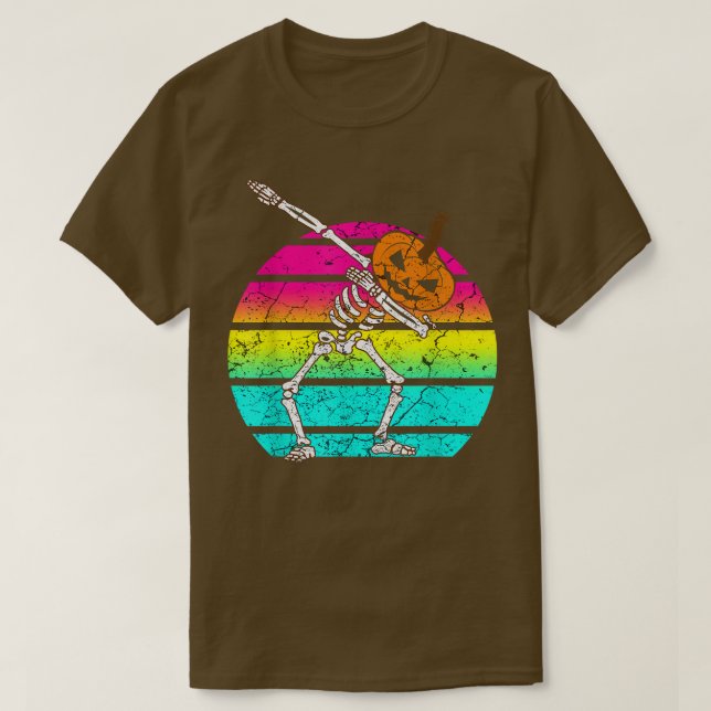 Dabbing Skeleton Pumpkin Head Halloween  T-Shirt (Design vorne)