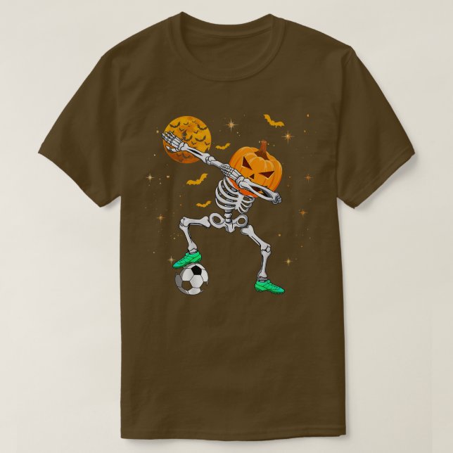 Dabbing Skeleton Pumpkin Soccer Halloween Boys Gir T-Shirt (Design vorne)
