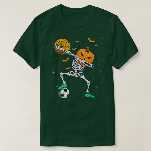 Dabbing Skeleton Pumpkin Soccer Halloween Boys Gir T-Shirt (Design vorne)