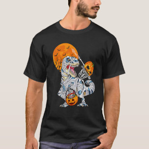 Dabbing Skeleton Riding Mummy Dinosaur T Rex Hallo T-Shirt