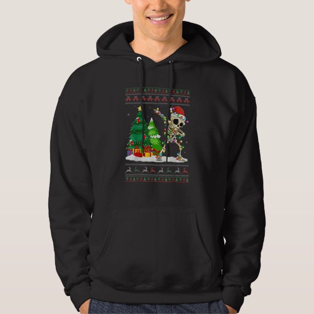Dabbing Skeleton Tree Santa Hat Ugly Christmas Swe Hoodie (Vorderseite)
