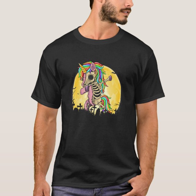 Dabbing Skeleton Unicorn Happy Halloween Kostüm D T-Shirt (Vorderseite)