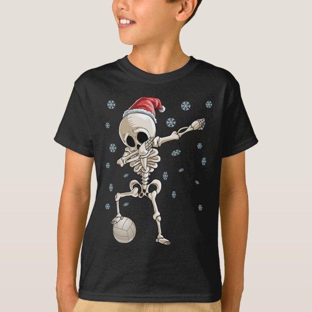 Dabbing Skeleton Volleyball Weihnachtszeit Weihnac T-Shirt (Vorderseite)