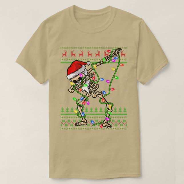 Dabbing Skeleton Xmas Lights Ugly Santa Skeleton C T-Shirt (Design vorne)