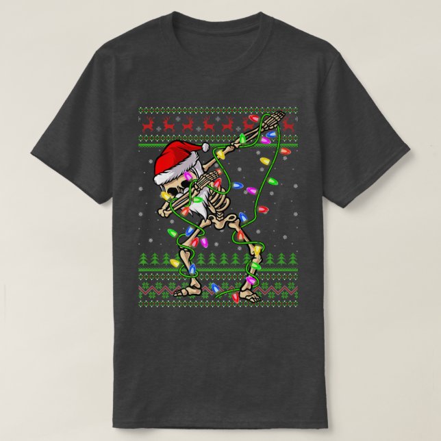 Dabbing Skeleton Xmas Lights Ugly Santa Skeleton C T-Shirt (Design vorne)