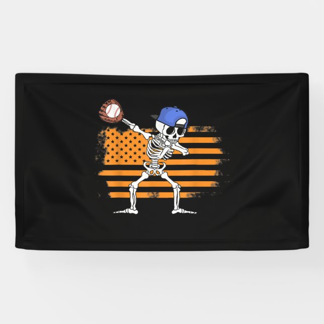 Dabbing Skelett Baseball Funny Halloween Banner (Horizontal)