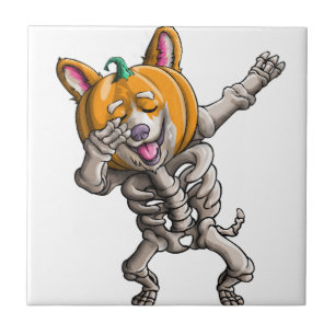 Dabbing-Skelett-Corgi Süßer Halloween-Corgi Lustig Fliese
