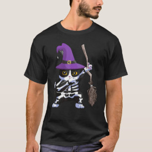 Dabbing-Skelett-Kätzchen-Kitty-Katze-Halloween-Kos T-Shirt