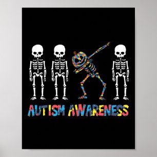 Dabbing-Skelett-Kürbis-Autismus-Bewusstsein-Hallow Poster