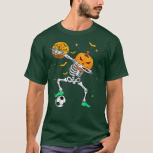 Dabbing-Skelett-Kürbis-Fußball-Halloween-Jungen Mä T-Shirt